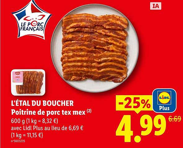 L'ÉTAL DU BOUCHER Poitrine de porc tex mex