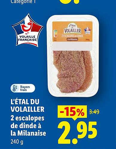 L’ÉTAL DU VOLAILLER 2 escalopes de dinde à la Milanaise 240 g