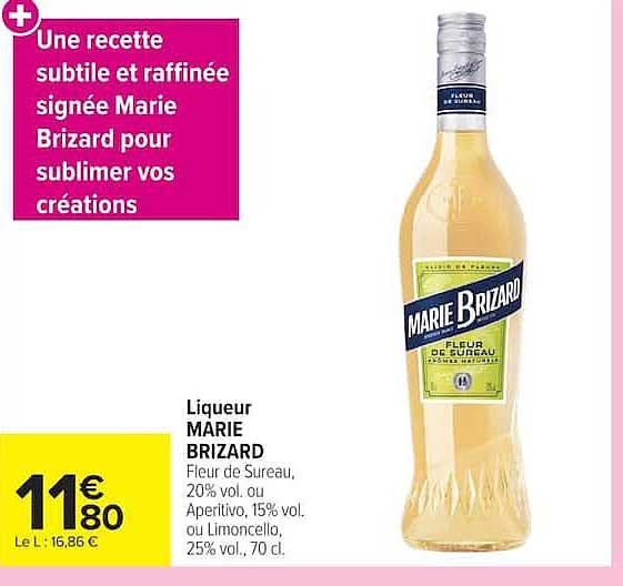Liqueur MARIE BRIZARD Fleur de Sureau, 20% vol. ou Aperitivo, 15% vol. ou Limoncello, 25% vol., 70 cl