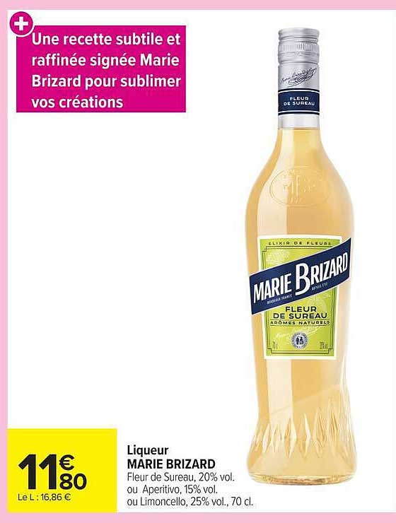 Liqueur MARIE BRIZARD Fleur de Sureau, 20% vol. ou Aperitivo, 15% vol. ou Limoncello, 25% vol., 70 cl.