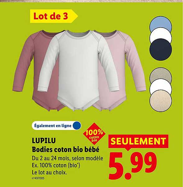 Lot de 3 LUPILU Bodies coton bio bébé
