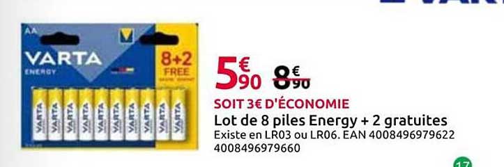 Lot de 8 piles Energy + 2 gratuites