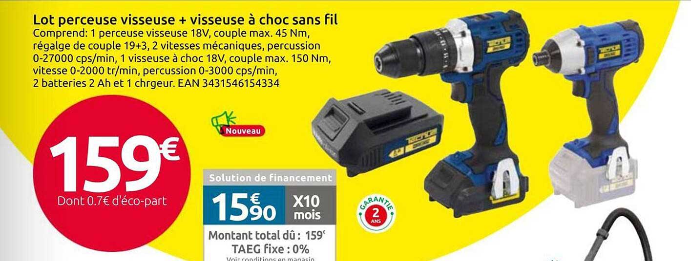 Lot perceuse visseuse + visseuse à choc sans fil