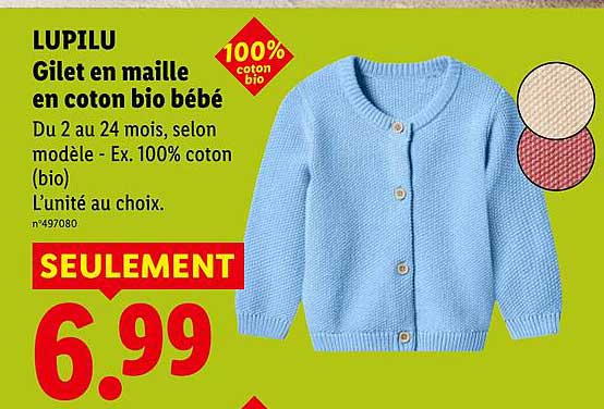 LUPILU Gilet en maille en coton bio bébé