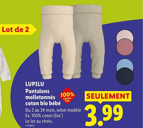 LUPILU Pantalons molletonnés coton bio bébé
