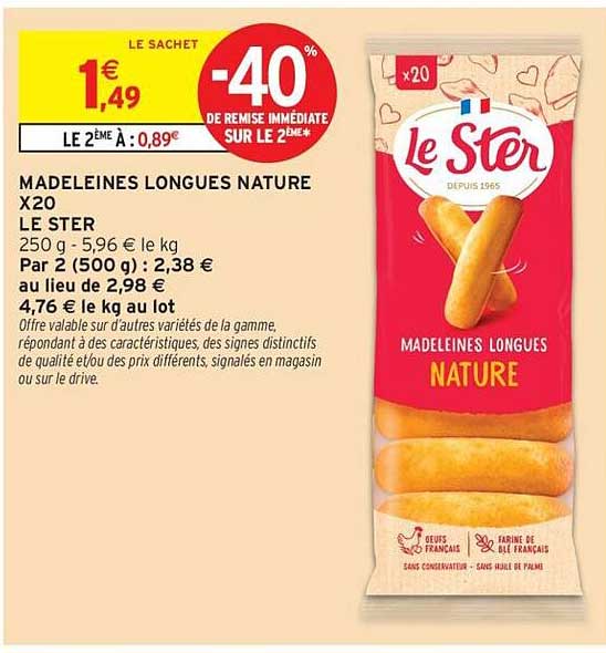 MADELEINES LONGUES NATURE X20 LE STER