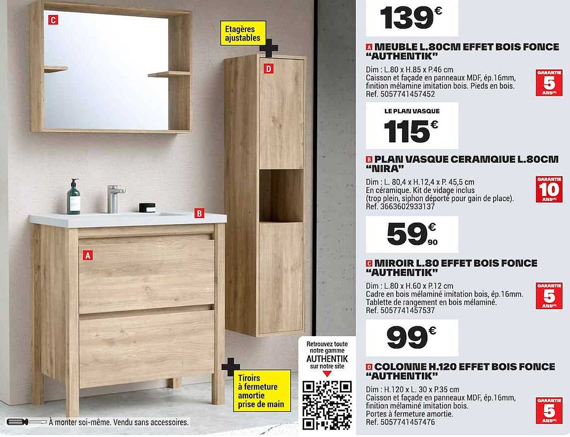 MEUBLE L.80CM EFFET BOIS FONCE “AUTHENTIK”