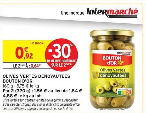 OLIVES VERTES DÉNOYAUTÉES BOUTON D'OR