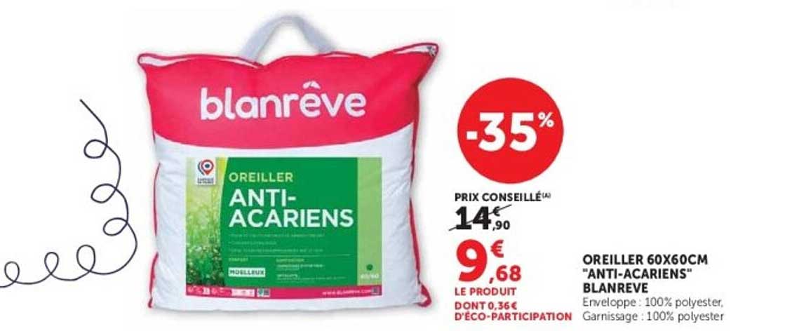 OREILLER 60X60CM "ANTI-ACARIENS" BLANREVE