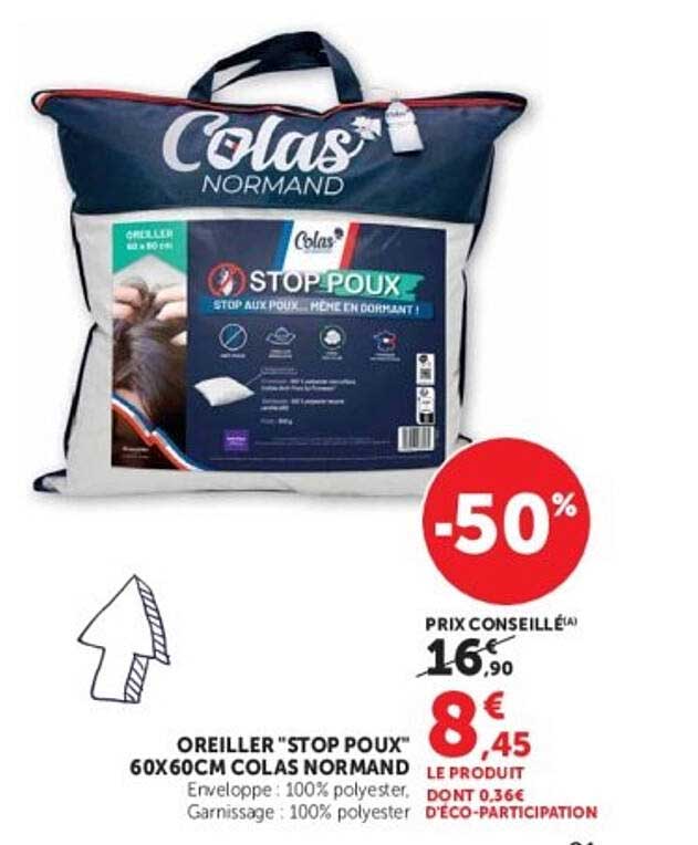 OREILLER "STOP POUX" 60X60CM COLAS NORMAND