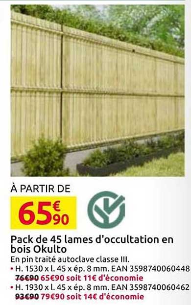 Pack de 45 lames d'occultation en bois Okulto