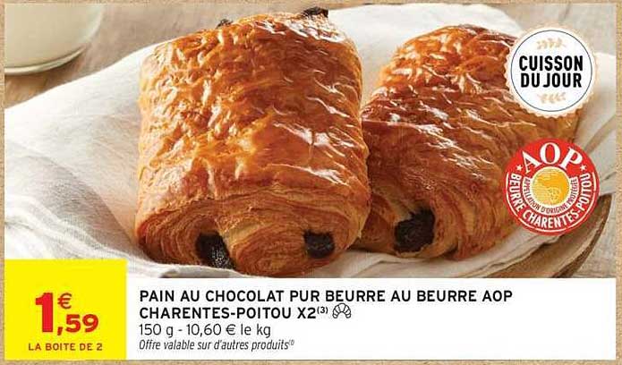 PAIN AU CHOCOLAT PUR BEURRE AU BEURRE AOP CHARENTES-POTOU X2