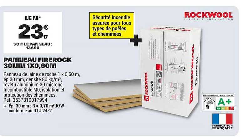 PANNEAU FIREROCK 30MM 1X0,60M