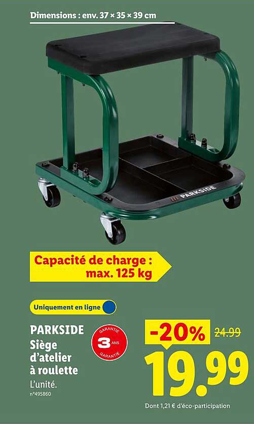PARKSIDE Siège d’atelier à roulette
