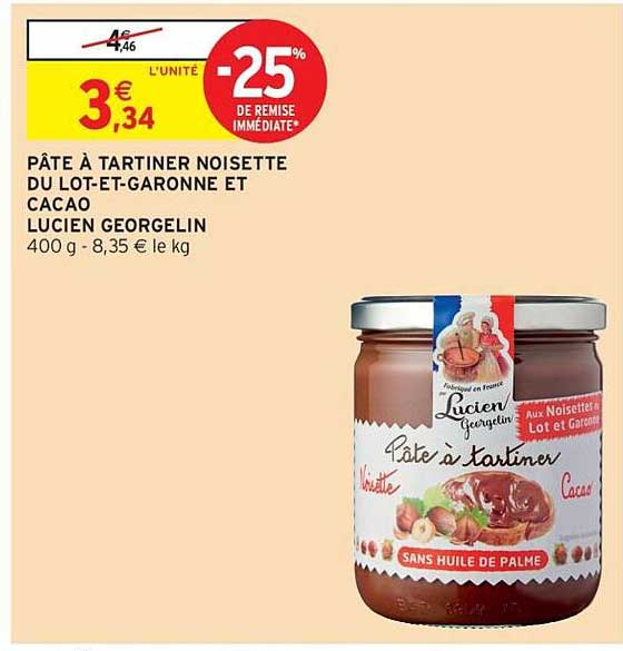 PÂTE À TARTINER NOISETTE DU LOT-ET-GARONNE ET CACAO LUCIEN GEORGELIN