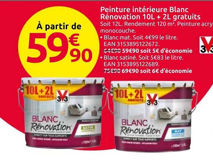 Peinture intérieure Blanc Rénovation 10L + 2L gratuits