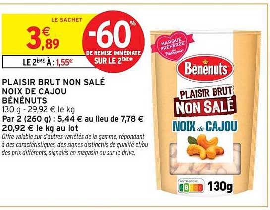 PLAISIR BRUT NON SALÉ NOIX DE CAJOU BÉNÉNUTS