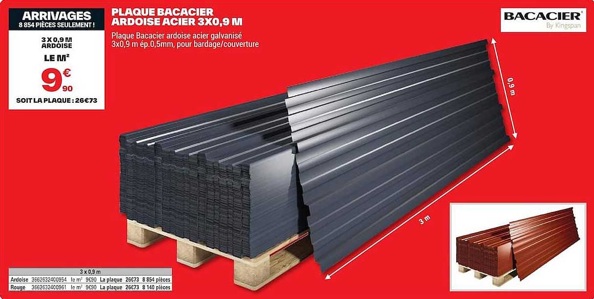 PLAQUE BACACIER ARDOISE ACIER 3X0,9 M