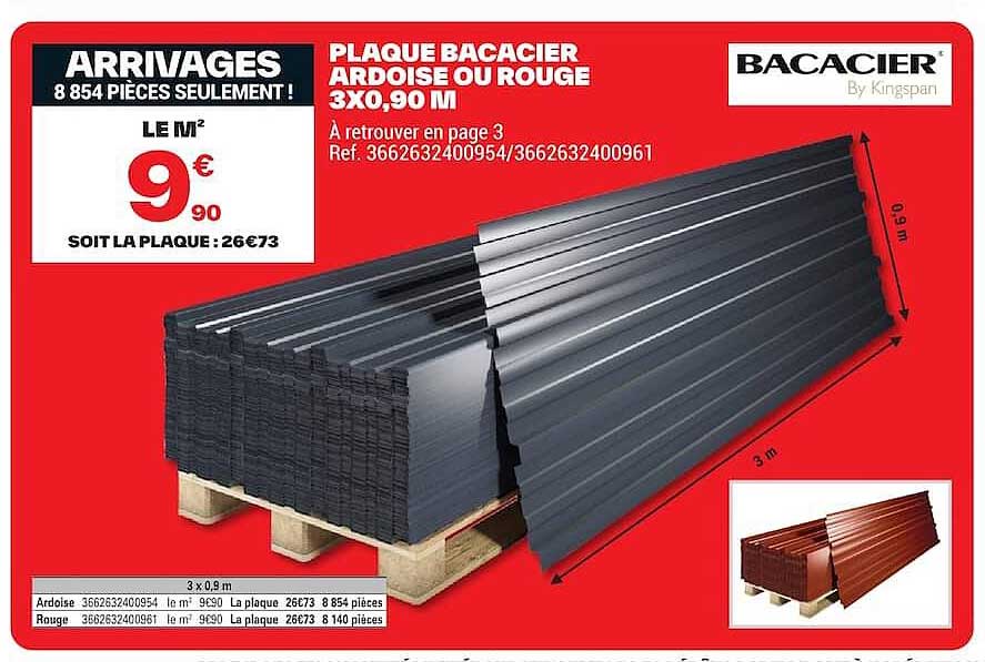PLAQUE BACACIER ARDOISE OU ROUGE 3X0,90 M