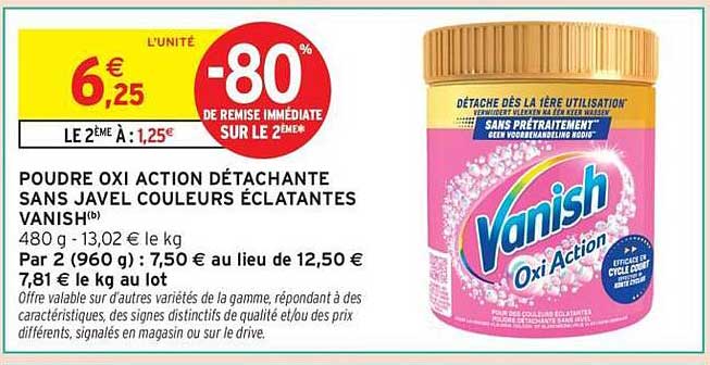 POUDRE OXI ACTION DÉTACHANTE SANS JAVEL COULEURS ÉCLATANTES VANISH(b)