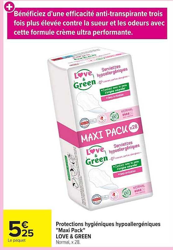 Protections hygiéniques hypoallergéniques "Maxi Pack" LOVE & GREEN Normal, x 28.