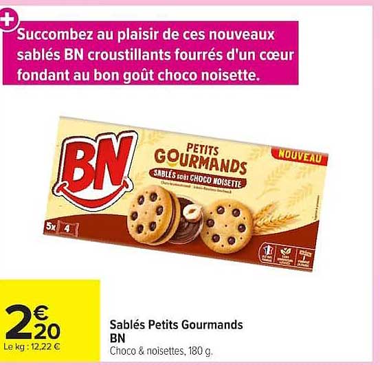Sablés Petits Gourmands BN Choco & noisettes, 180 g.