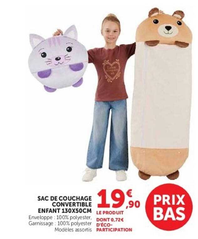 SAC DE COUCHAGE CONVERTIBLE ENFANT 130X50CM