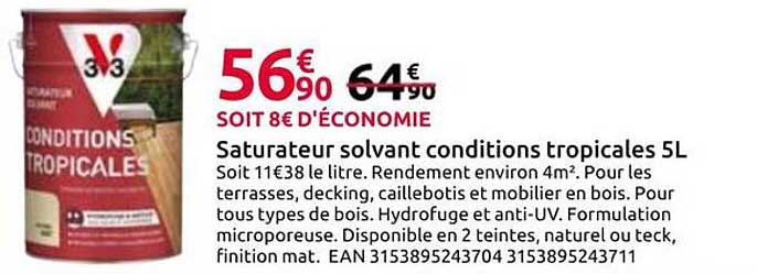 Saturateur solvant conditions tropicales 5L