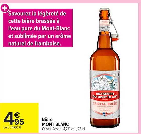 Savourez la légèreté de cette bière brassée à l'eau pure du Mont-Blanc et sublimée par un arôme naturel de framboise.