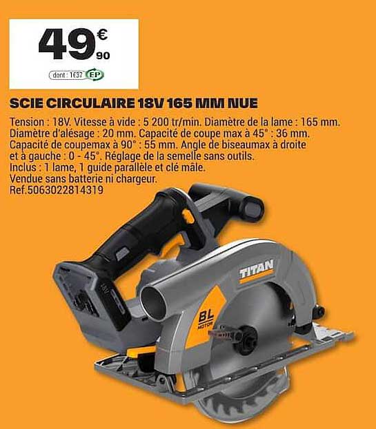 SCIE CIRCULAIRE 18V 165 MM NUE