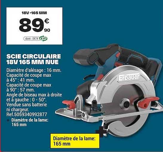 SCIE CIRCULAIRE 18V 165 MM NUE