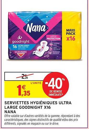SERVIETTES HYGIÉNIQUES ULTRA LARGE GOODNIGHT X16 NANA