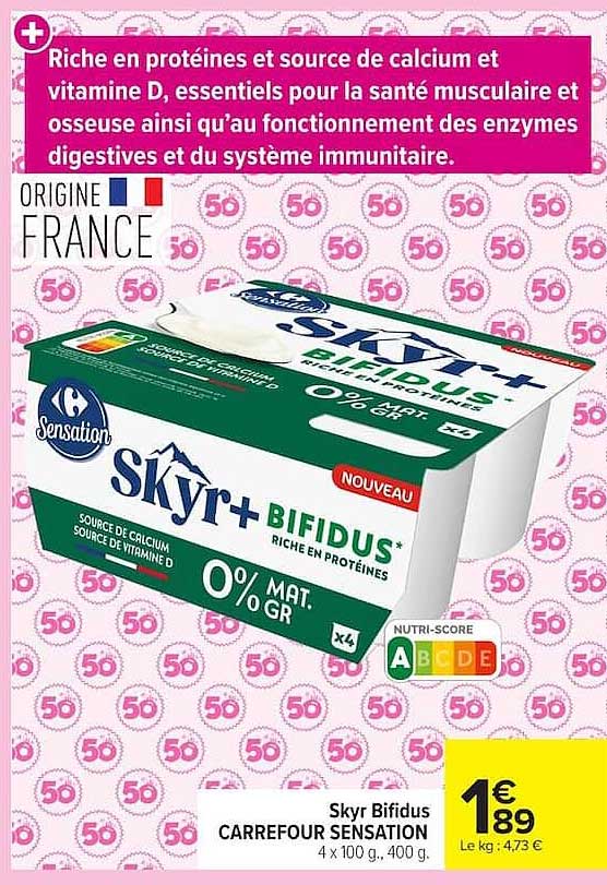 Skyr Bifidus Carrefour Sensation 4 x 100 g, 400 g