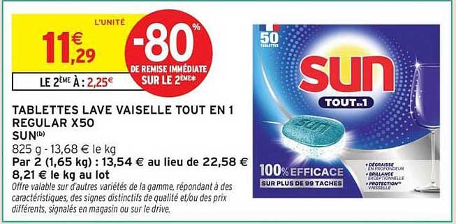 TABLETTES LAVE VAISSELLE TOUT EN 1 REGULAR X50 SUN