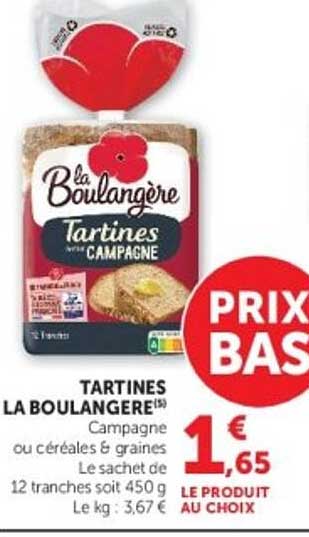 TARTINES LA BOULANGERE Campagne ou céréales & graines