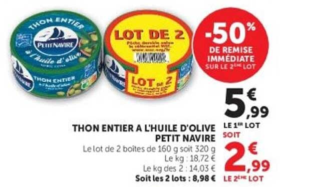THON ENTIER A L'HUILE D'OLIVE PETIT NAVIRE