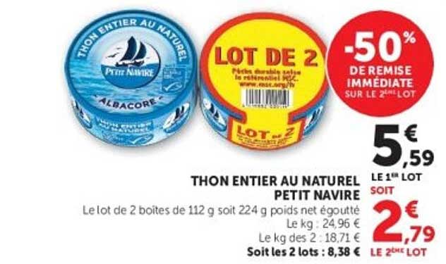 THON ENTIER AU NATUREL PETIT NAVIRE