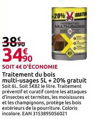Traitement du bois multi-usages 5L + 20% gratuit