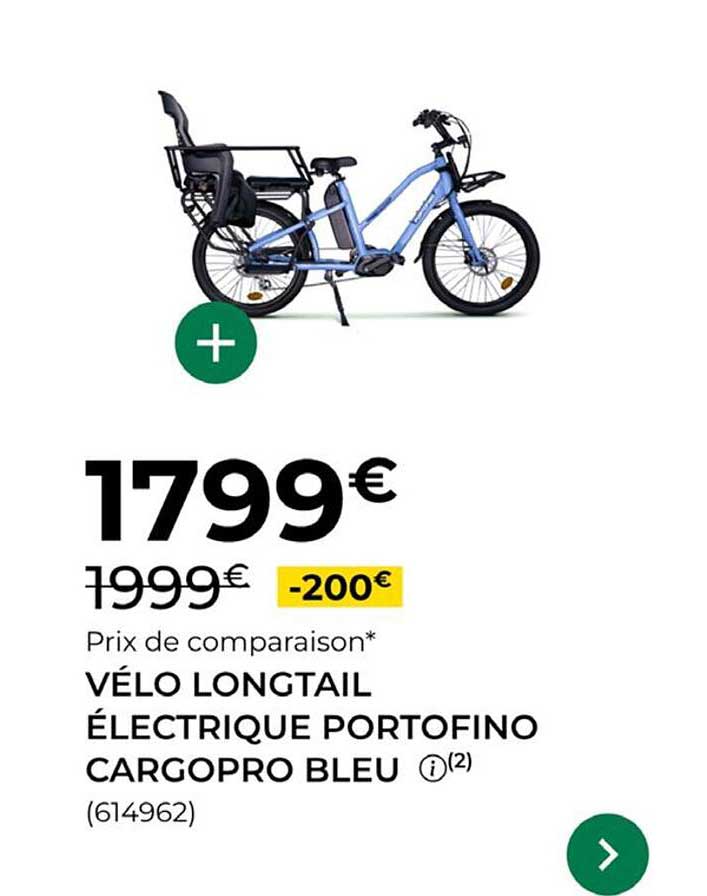 VÉLO LONGTAIL ÉLECTRIQUE PORTOFINO CARGOPRO BLEU