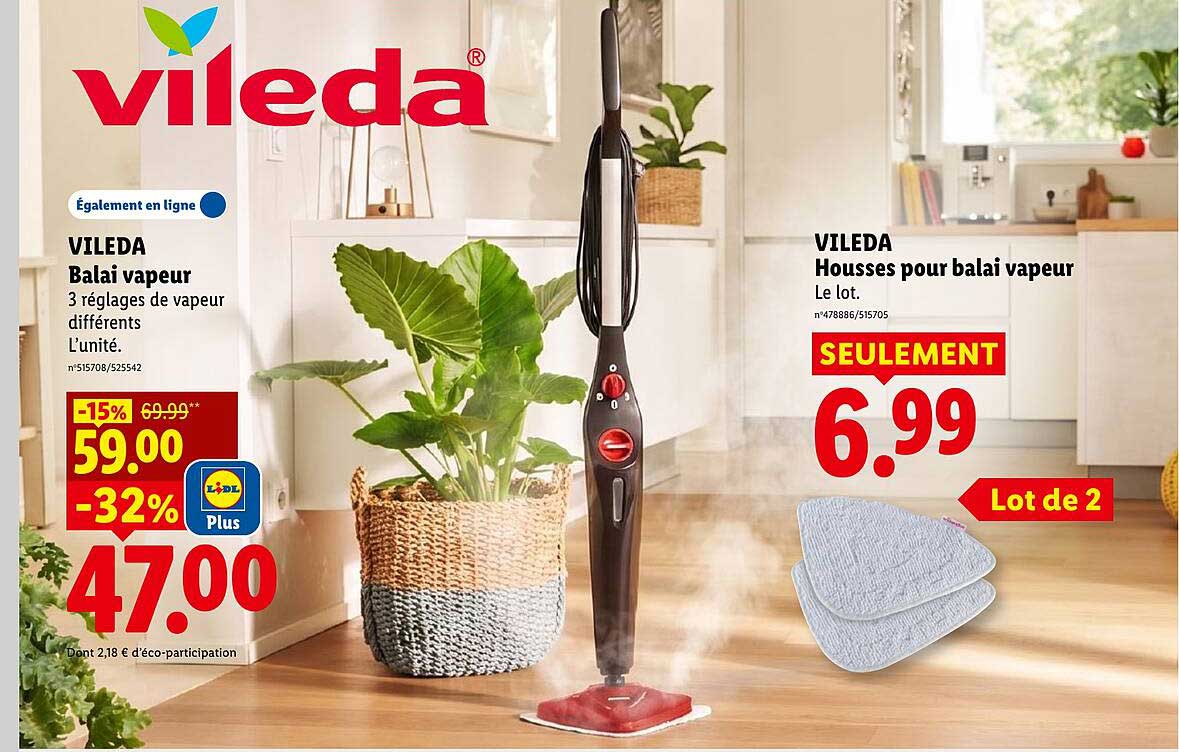 VILEDA Balai vapeur 3 réglages de vapeur différents L’unité.