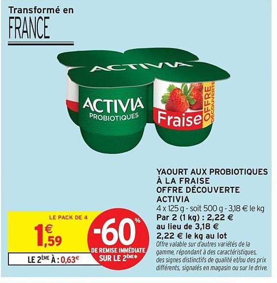 YAOURT AUX PROBIOTIQUES À LA FRAISE OFFRE DÉCOUVERTE ACTIVIA