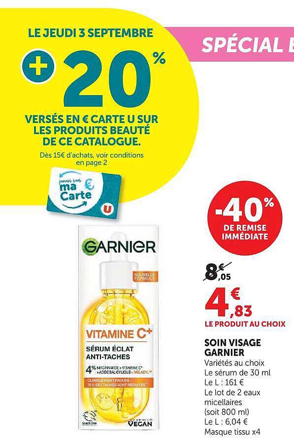 +20% VERSÉS EN € CARTE U SUR LES PRODUITS BEAUTÉ DE CE CATALOGUE