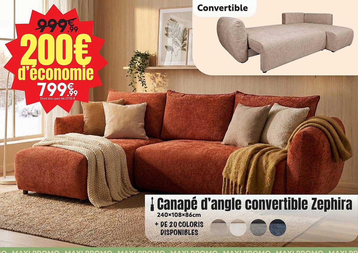 Canapé d’angle convertible Zephira