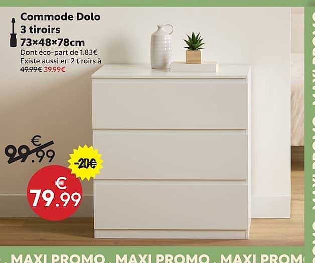 Commode Dolo 3 tiroirs 73×48×78cm