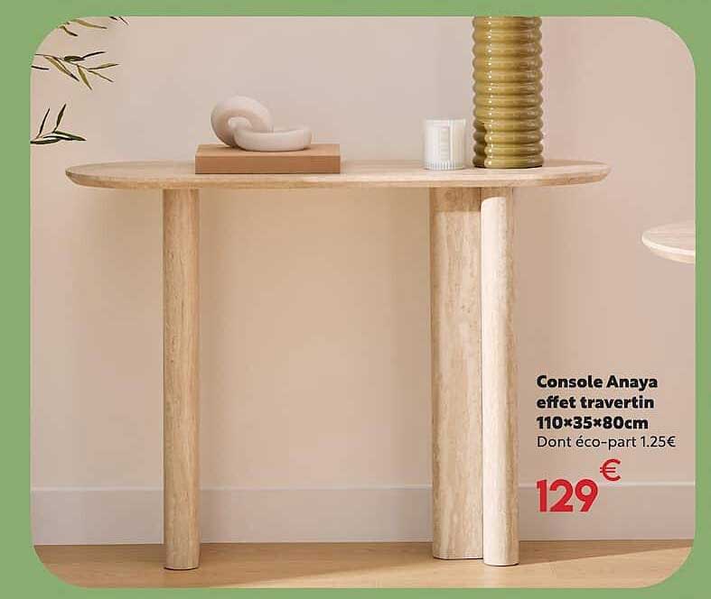 Console Anaya effet travertin 110×35×80cm