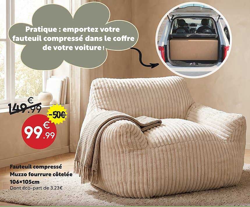 Fauteuil compressé Muzzo fourrure côtelée 106*105cm