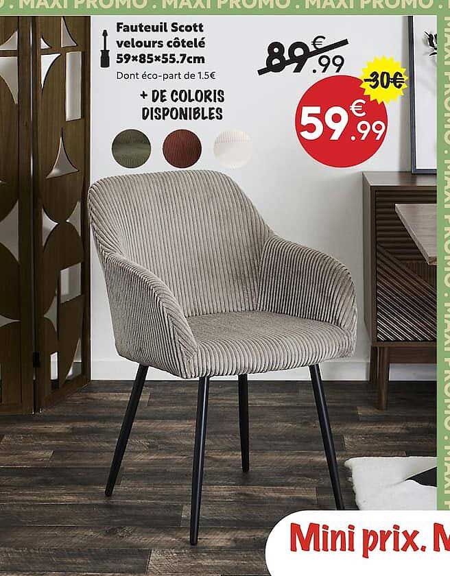 Fauteuil Scott velours côtelé 59x85x55.7cm