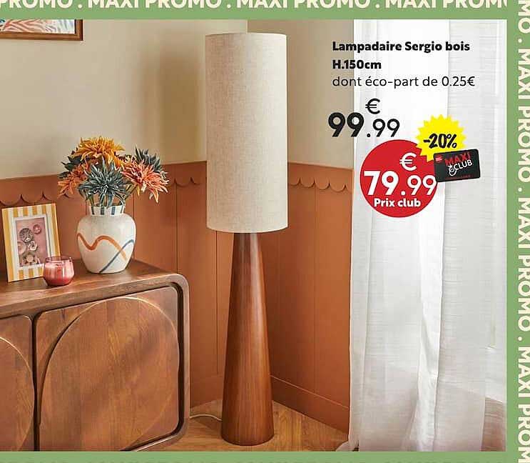 Lampadaire Sergio bois H.150cm