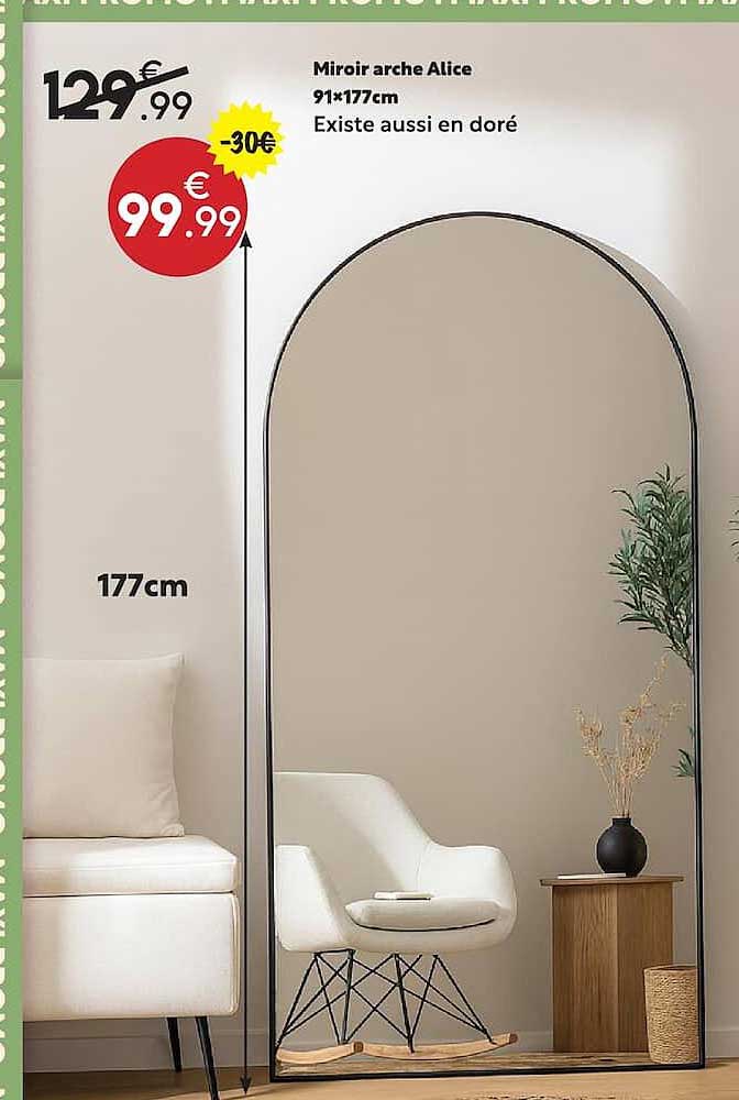 Miroir arche Alice 91×177cm Existe aussi en doré