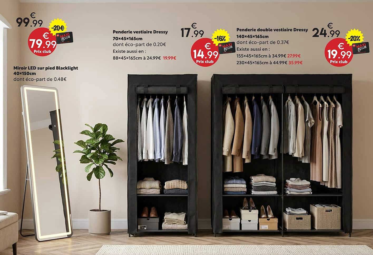 Miroir LED sur pied Blacklight 40×150cm